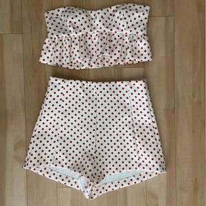 Zara white and red polka dot co-ord shorts/top